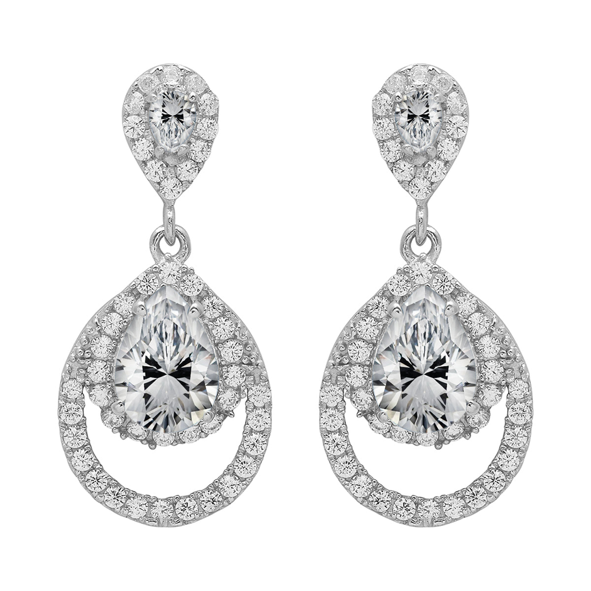 Multi Stone Dangle Halo Earrings - Sterling Silver