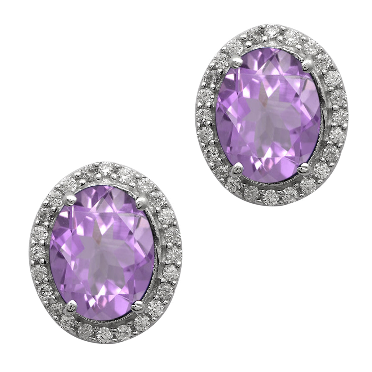 Multi Stone Halo Stud Earrings -Sterling Silver
