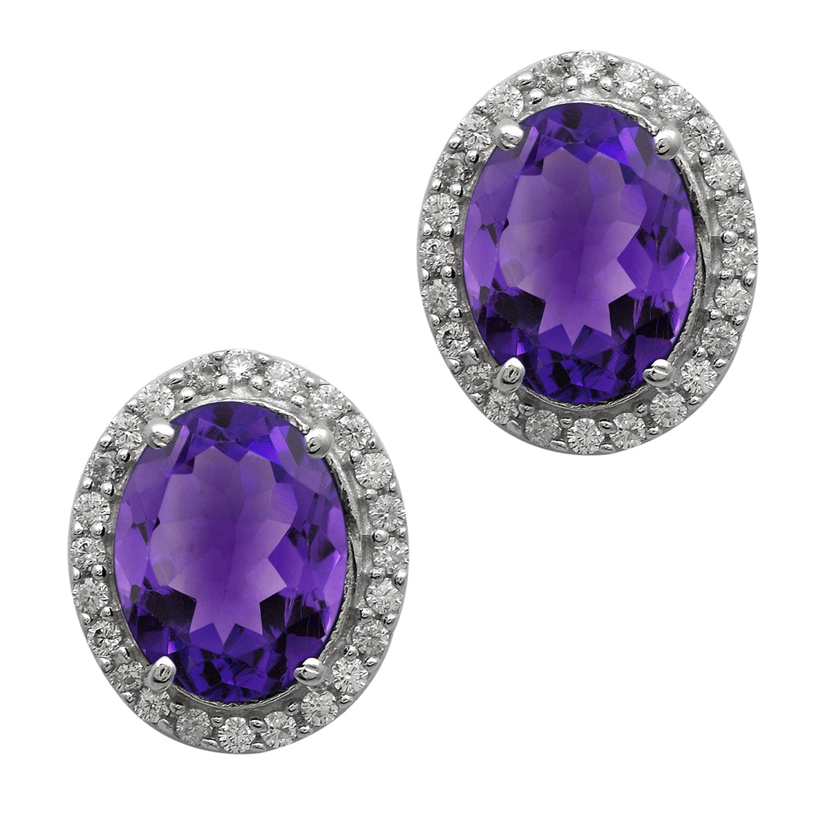Multi Stone Halo Stud Earrings -Sterling Silver