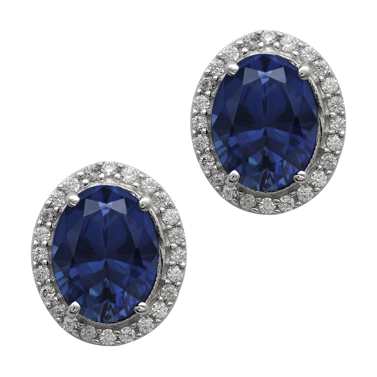 Multi Stone Halo Stud Earrings -Sterling Silver
