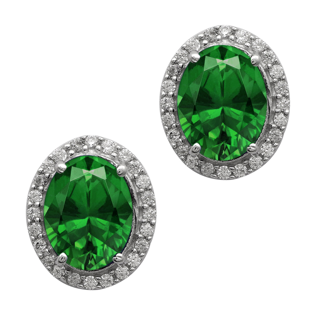 Multi Stone Halo Stud Earrings -Sterling Silver