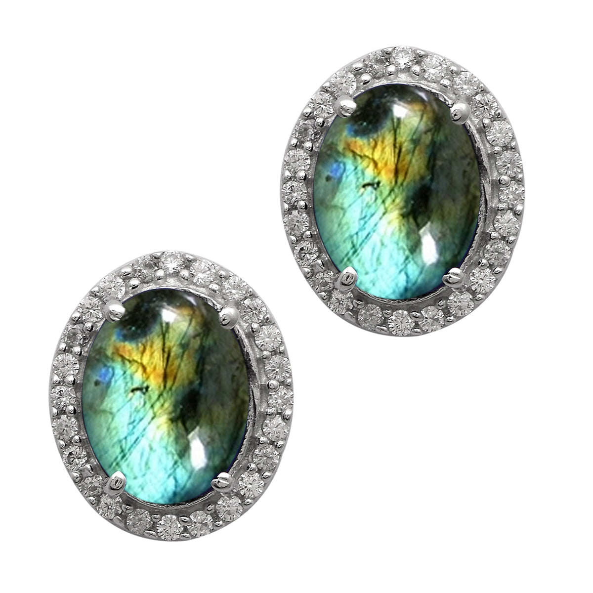 Multi Stone Halo Stud Earrings -Sterling Silver