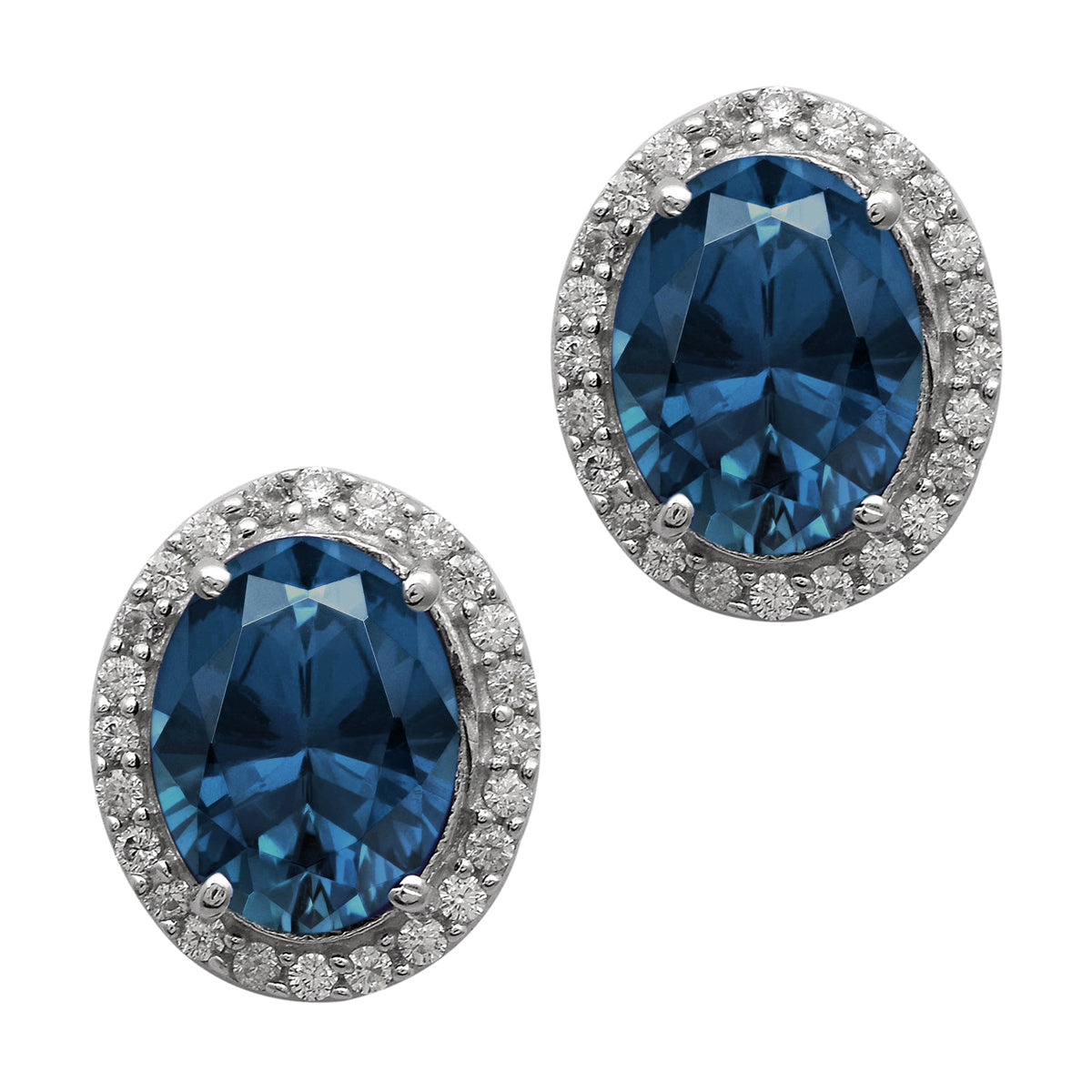 Multi Stone Halo Stud Earrings -Sterling Silver