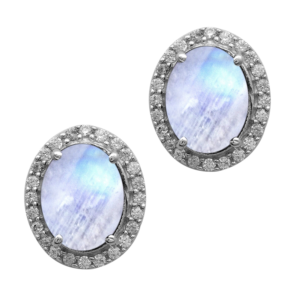 Multi Stone Halo Stud Earrings -Sterling Silver