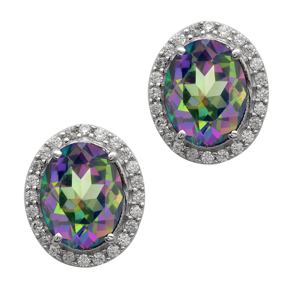 Multi Stone Halo Stud Earrings -Sterling Silver