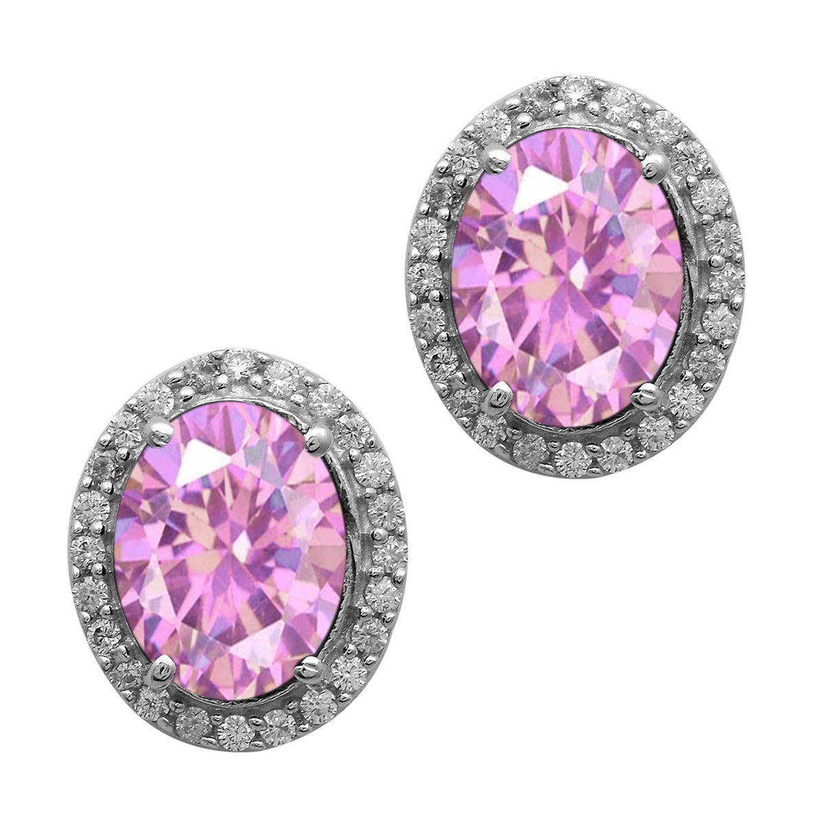 Multi Stone Halo Stud Earrings -Sterling Silver