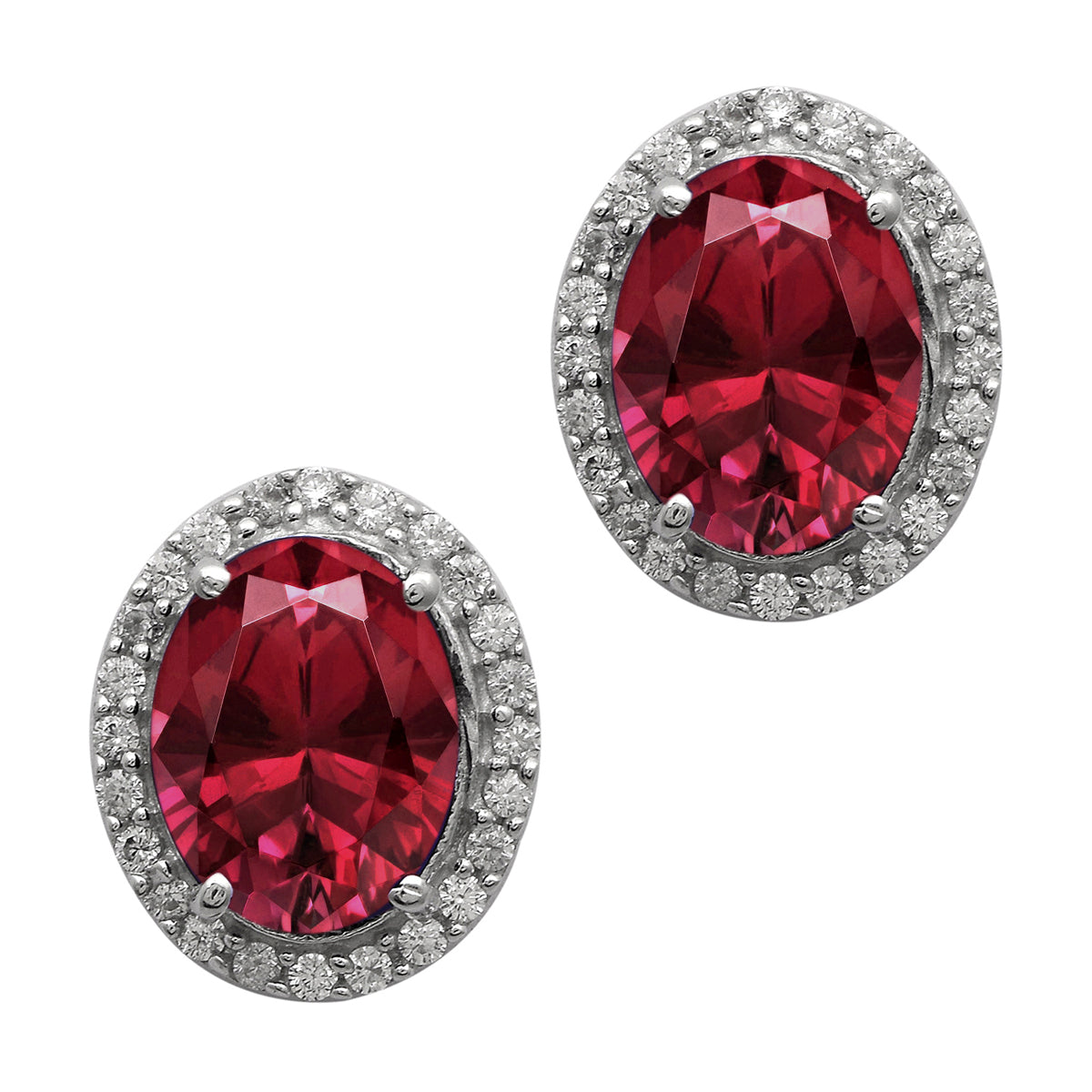 Multi Stone Halo Stud Earrings -Sterling Silver