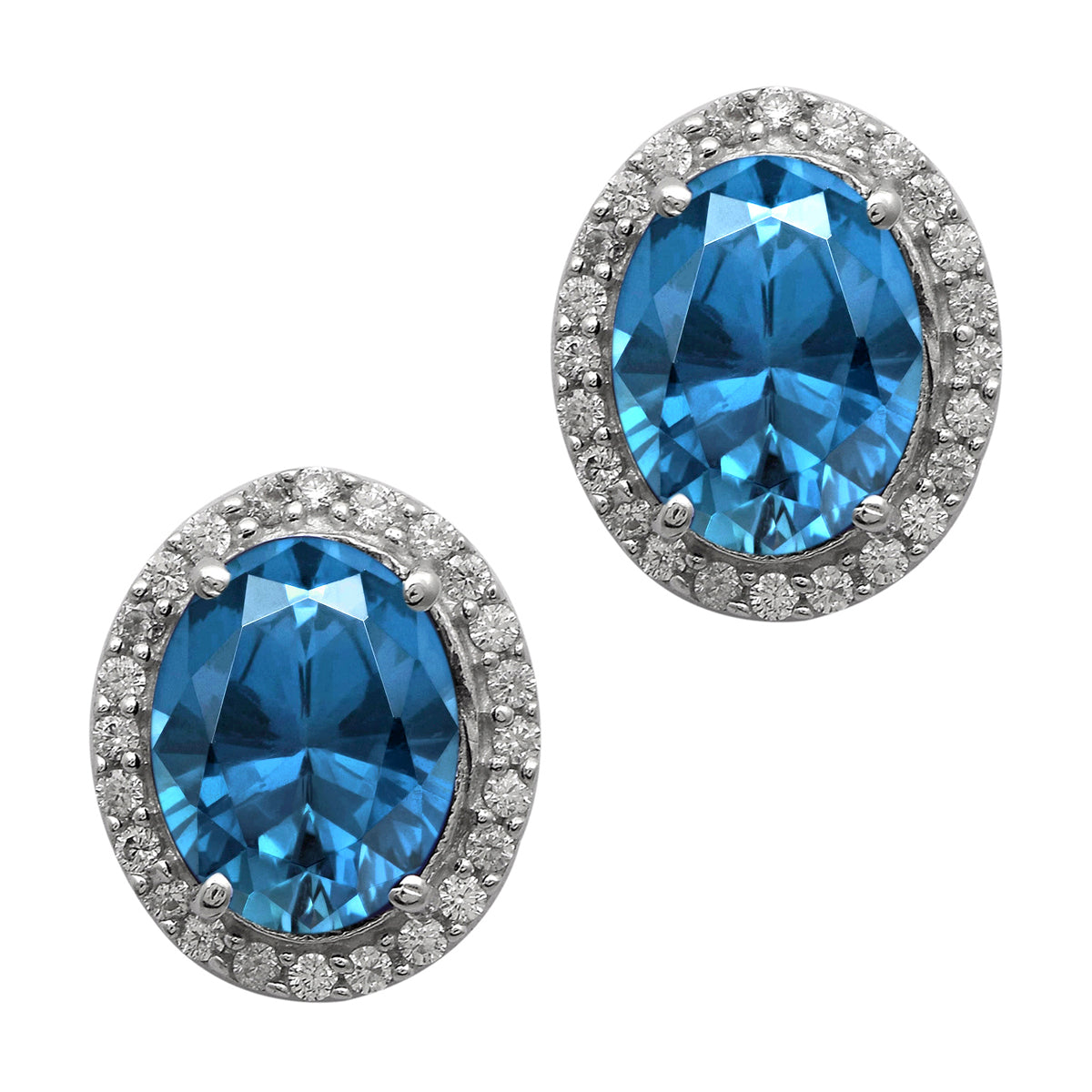 Multi Stone Halo Stud Earrings -Sterling Silver