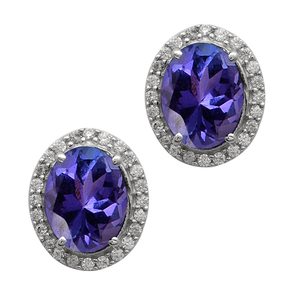 Multi Stone Halo Stud Earrings -Sterling Silver