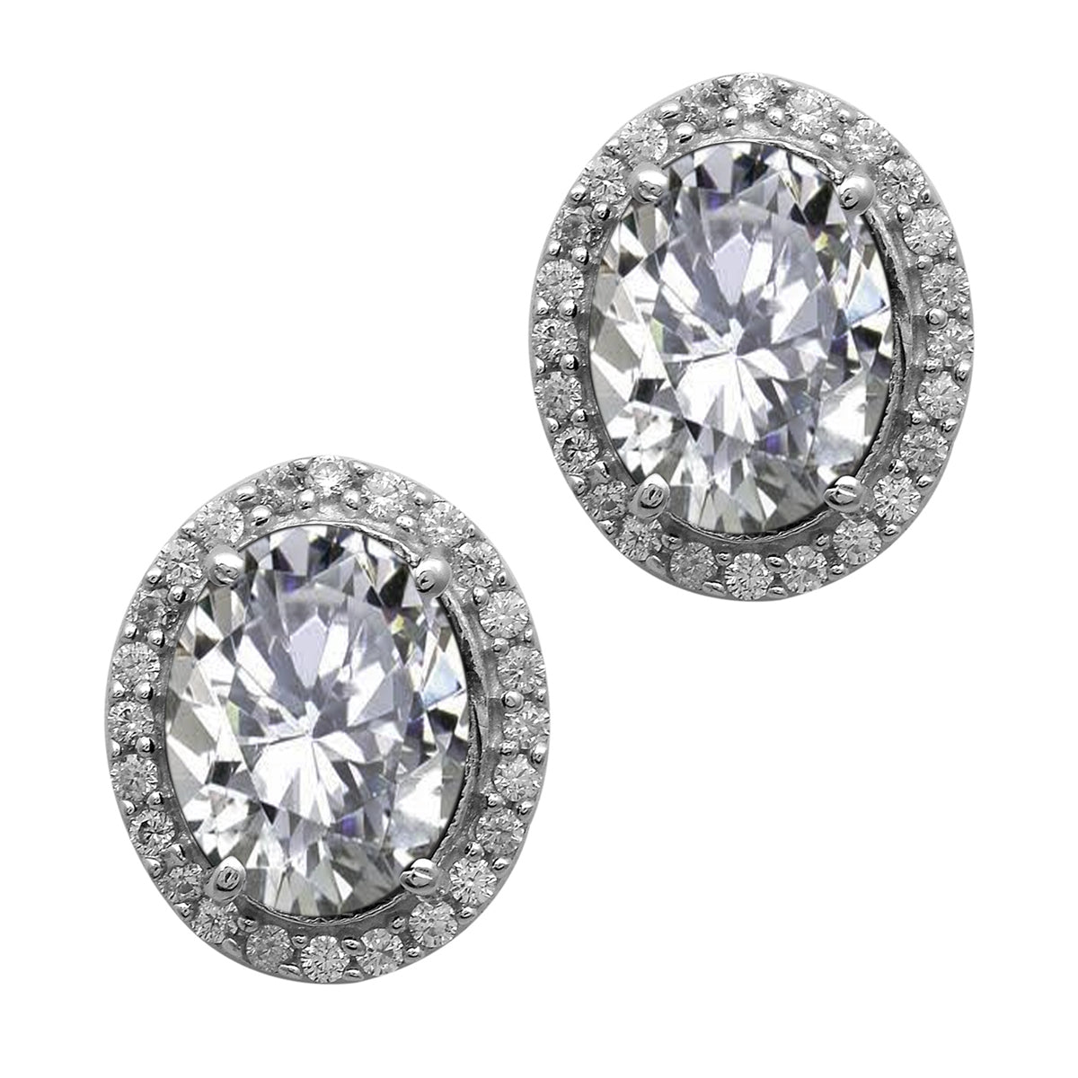 Multi Stone Halo Stud Earrings -Sterling Silver