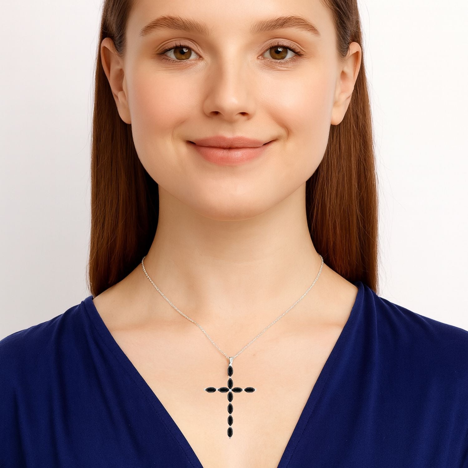 Multi Stone Religious Cross Pendant -Sterling Silver