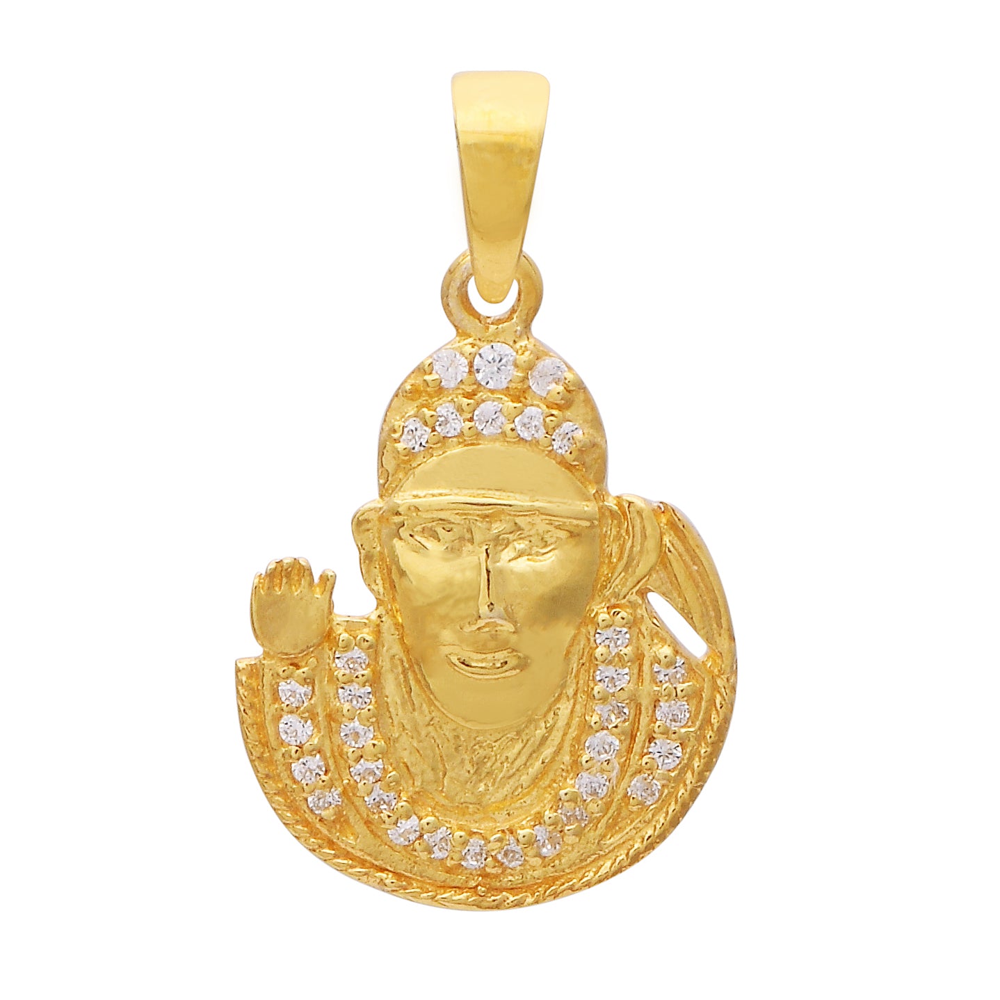 White CZ Gold-Toned Sai Baba Pendant - Sterling Silver