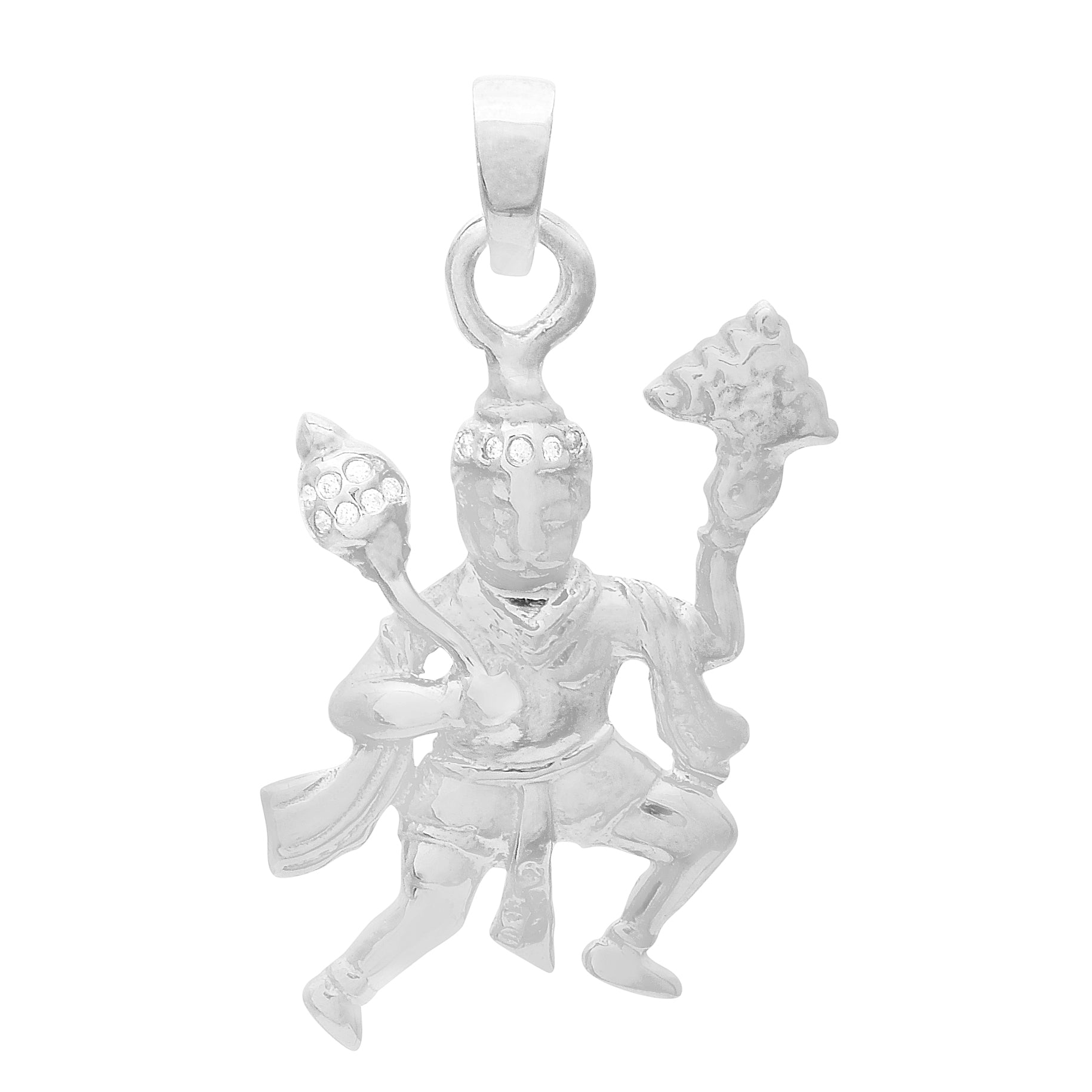 White CZ Hanuman Pendant - Sterling Silver
