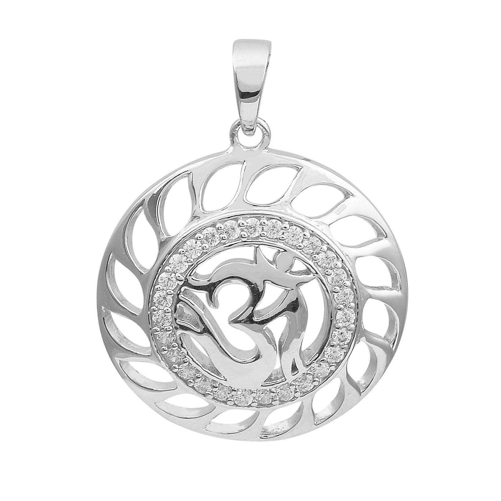 Ciondolo religioso tradizionale Om in argento sterling 925 con pietra preziosa CZ bianca