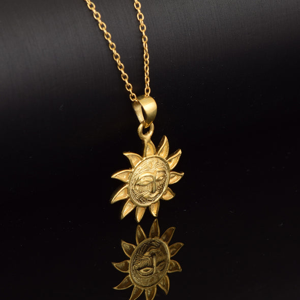 Handmade Sun Necklace 925 Sterling Silver Traditional Religious Sun Pendant Jewelry