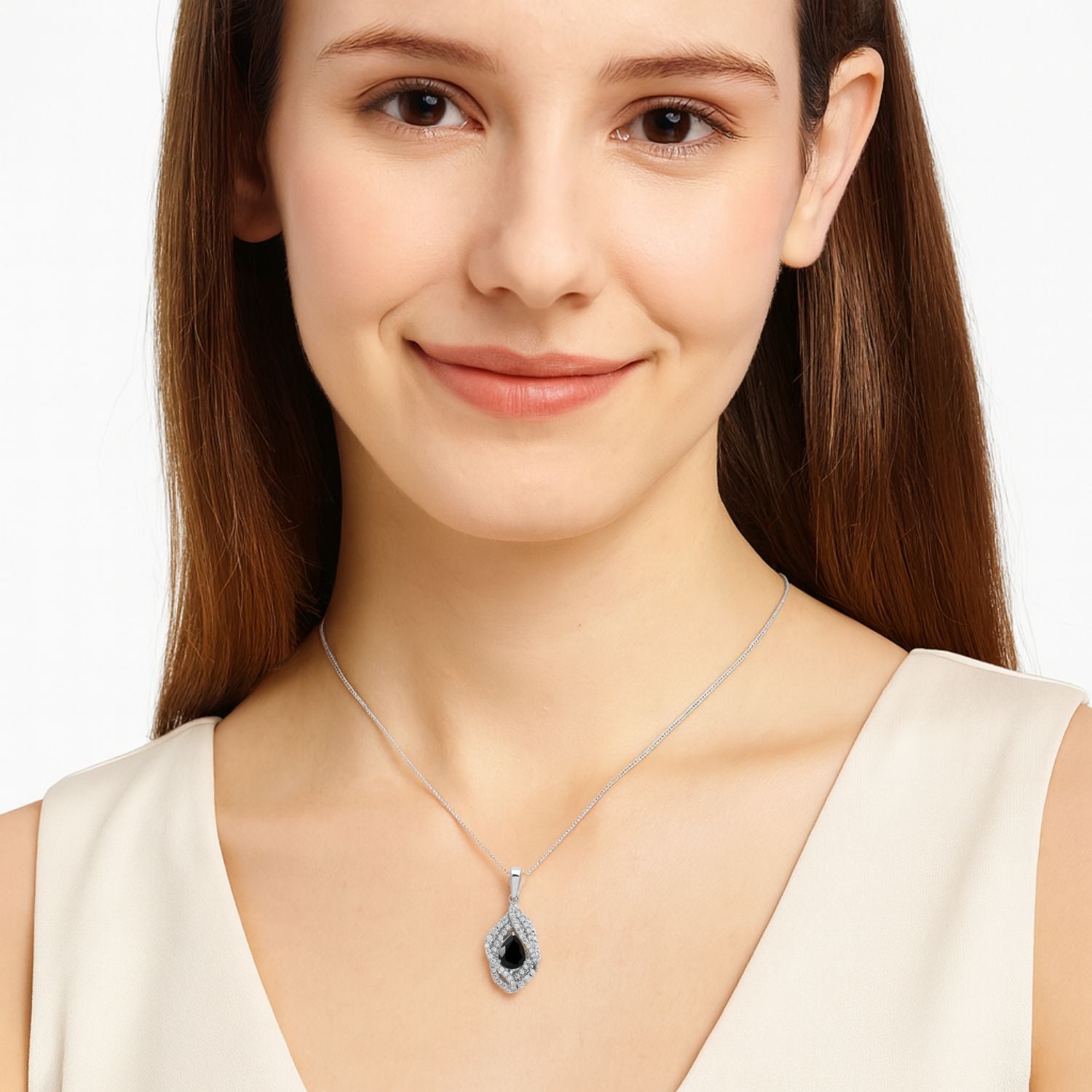Multi Stone Pear Halo Pendant - Sterling Silver