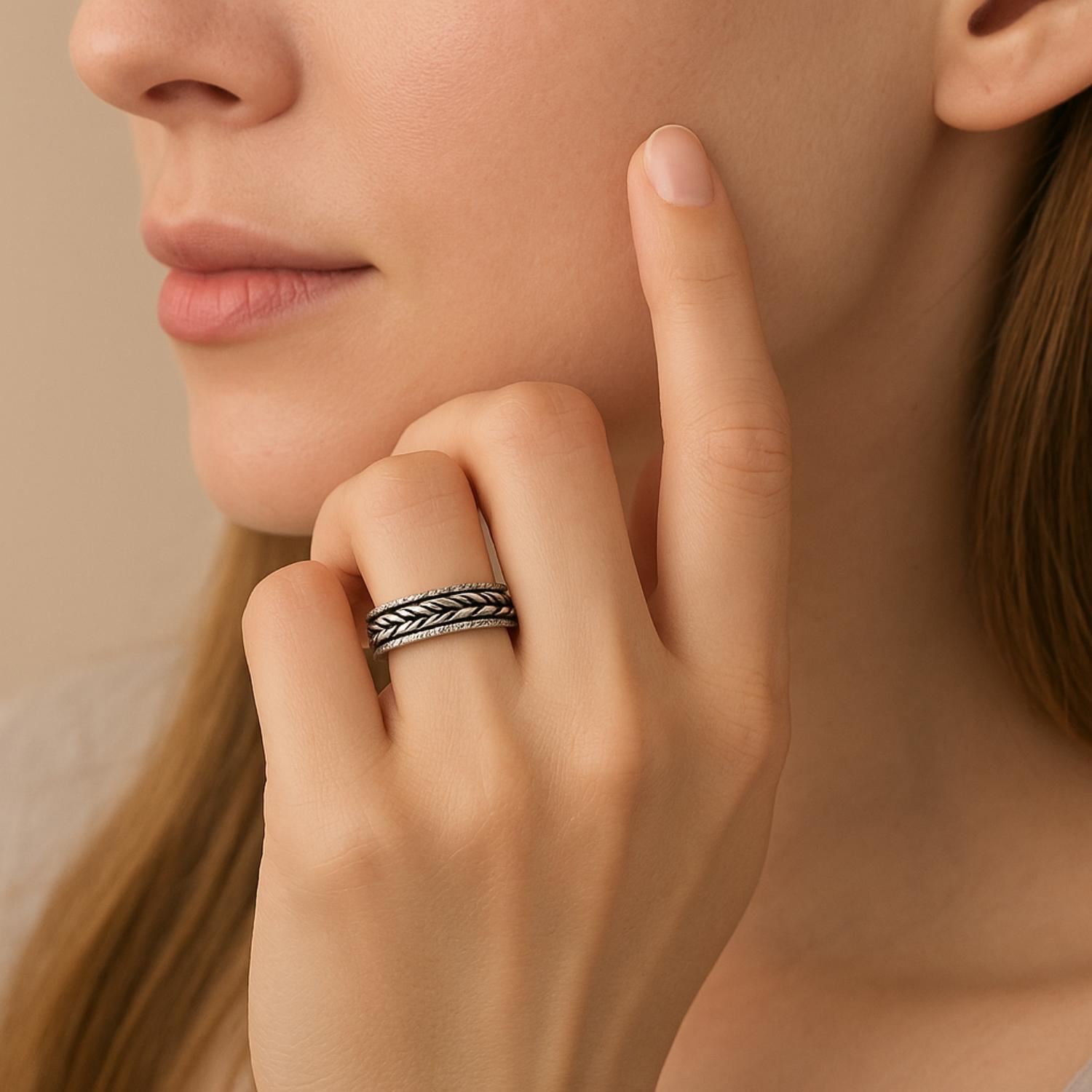 Anello vintage in argento sterling 925 con motivo incrociato
