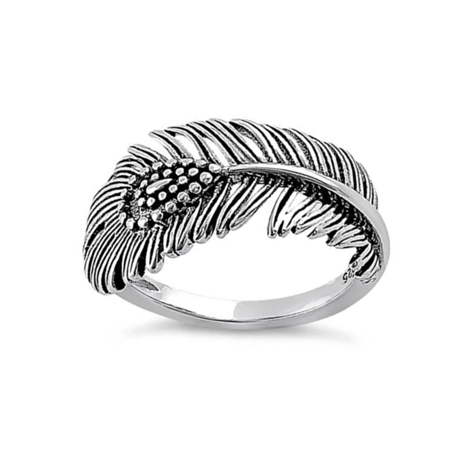 Anello in argento sterling 925 con motivo piuma