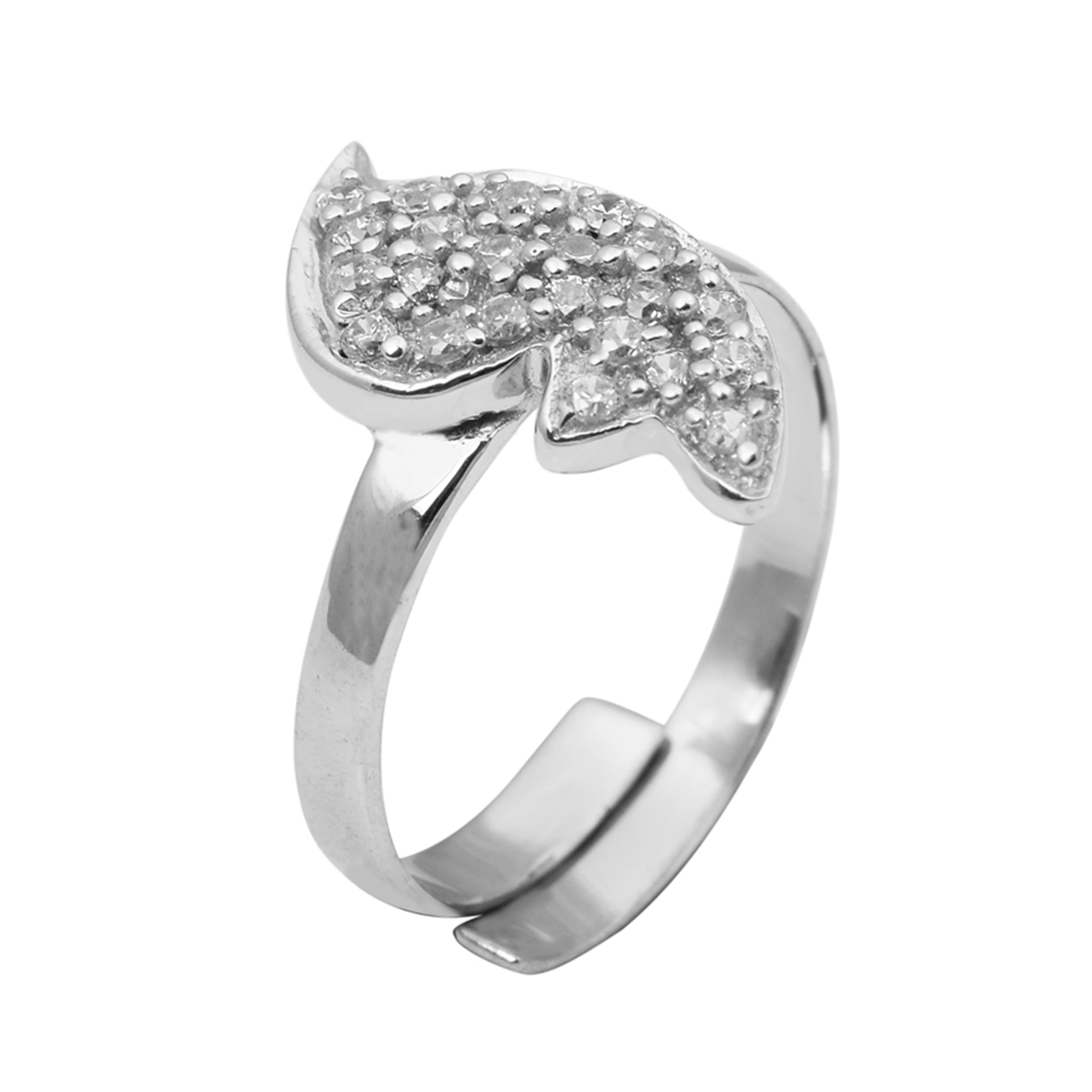 White CZ Leaf Pavé Toe Ring - Sterling Silver