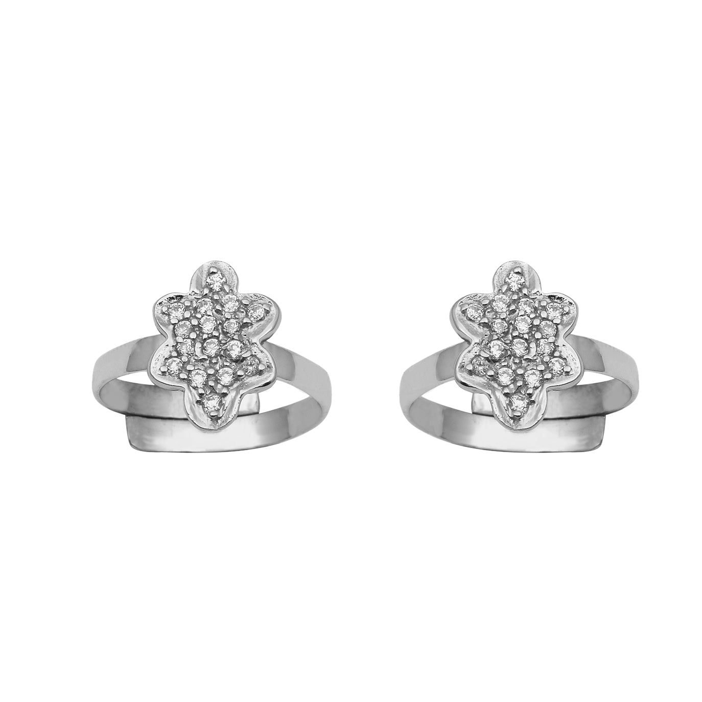 White CZ Floral Toe Ring - Sterling Silver