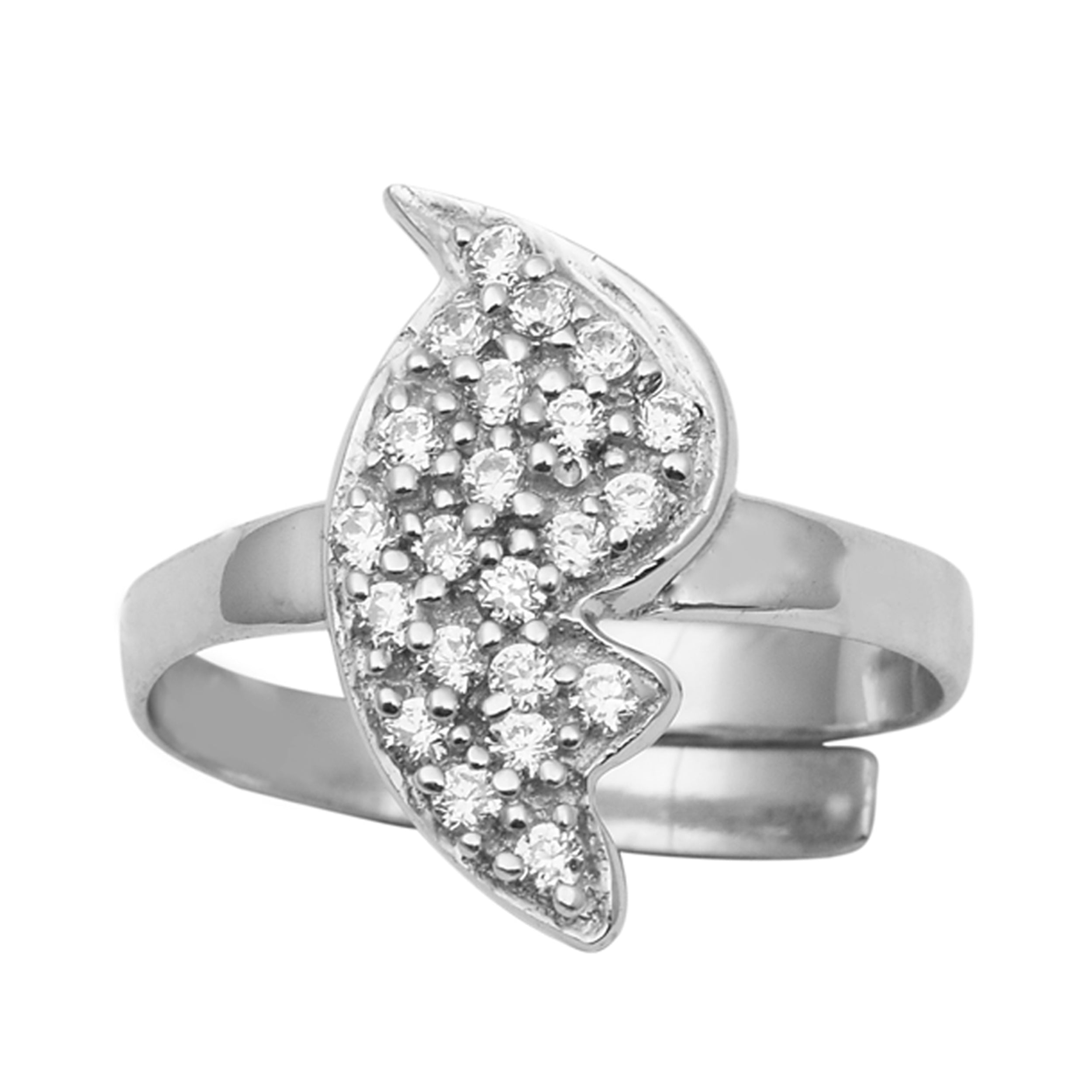 White CZ Leaf Pavé Toe Ring - Sterling Silver
