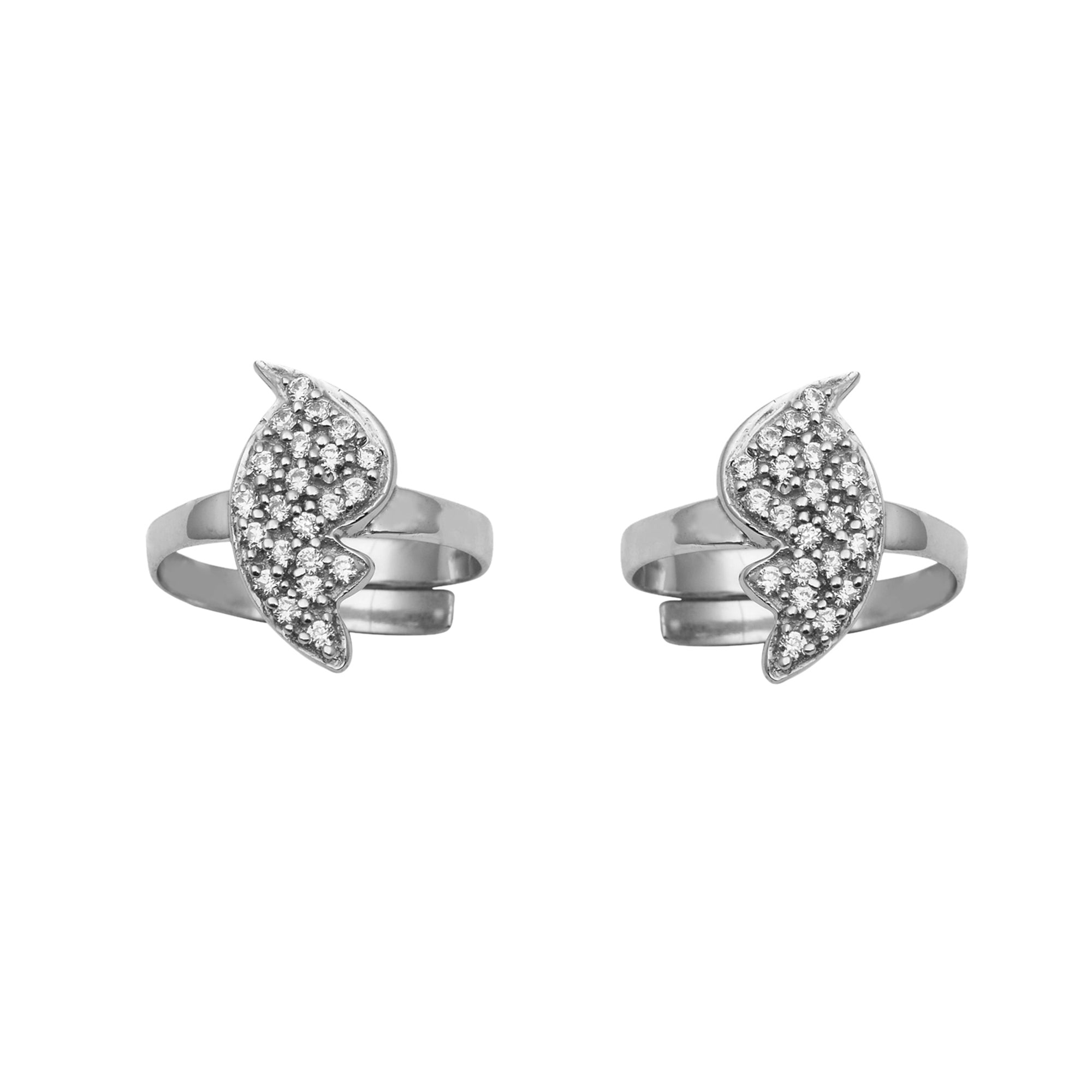 White CZ Leaf Pavé Toe Ring - Sterling Silver