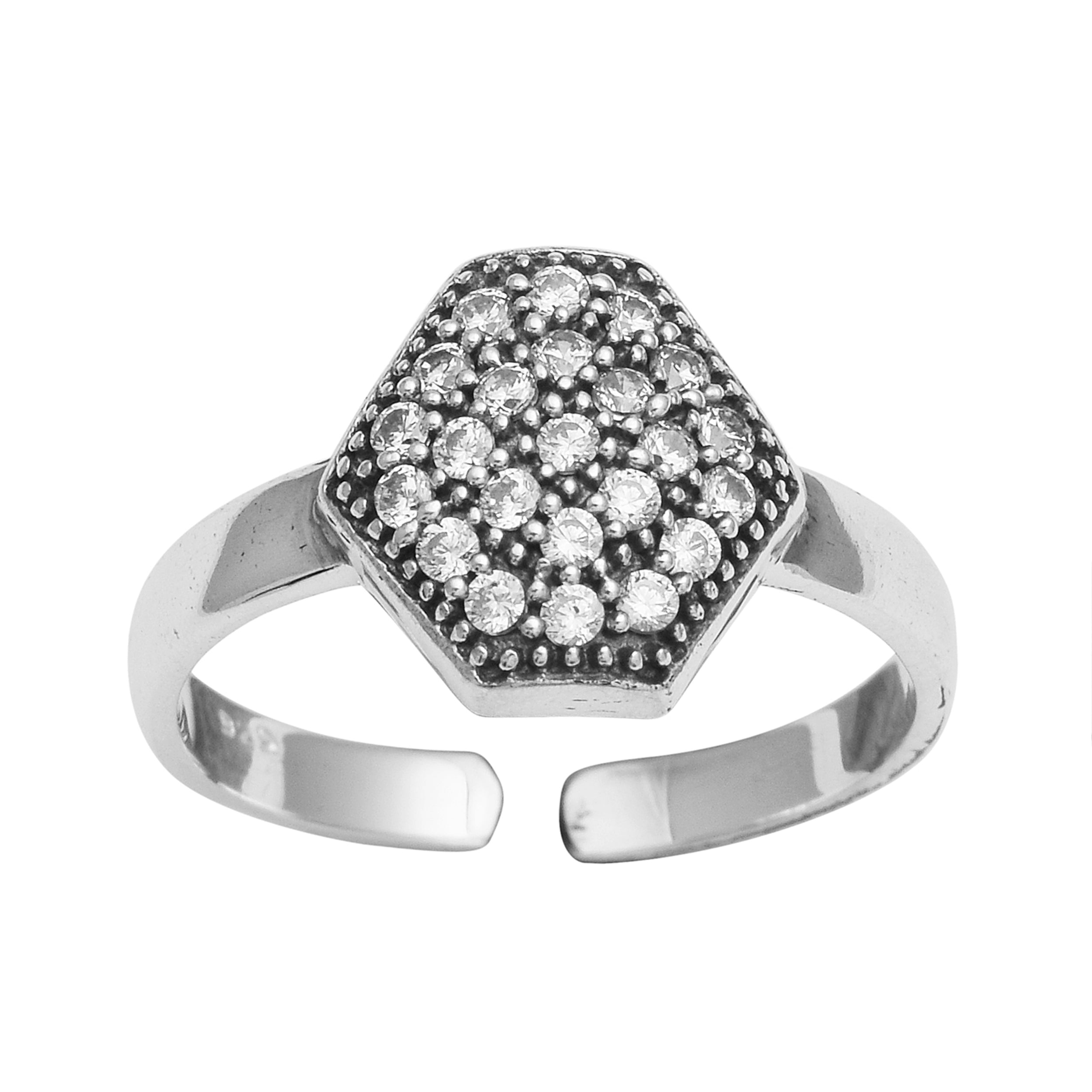 White CZ Hexagon Pavé Toe Ring - Sterling Silver