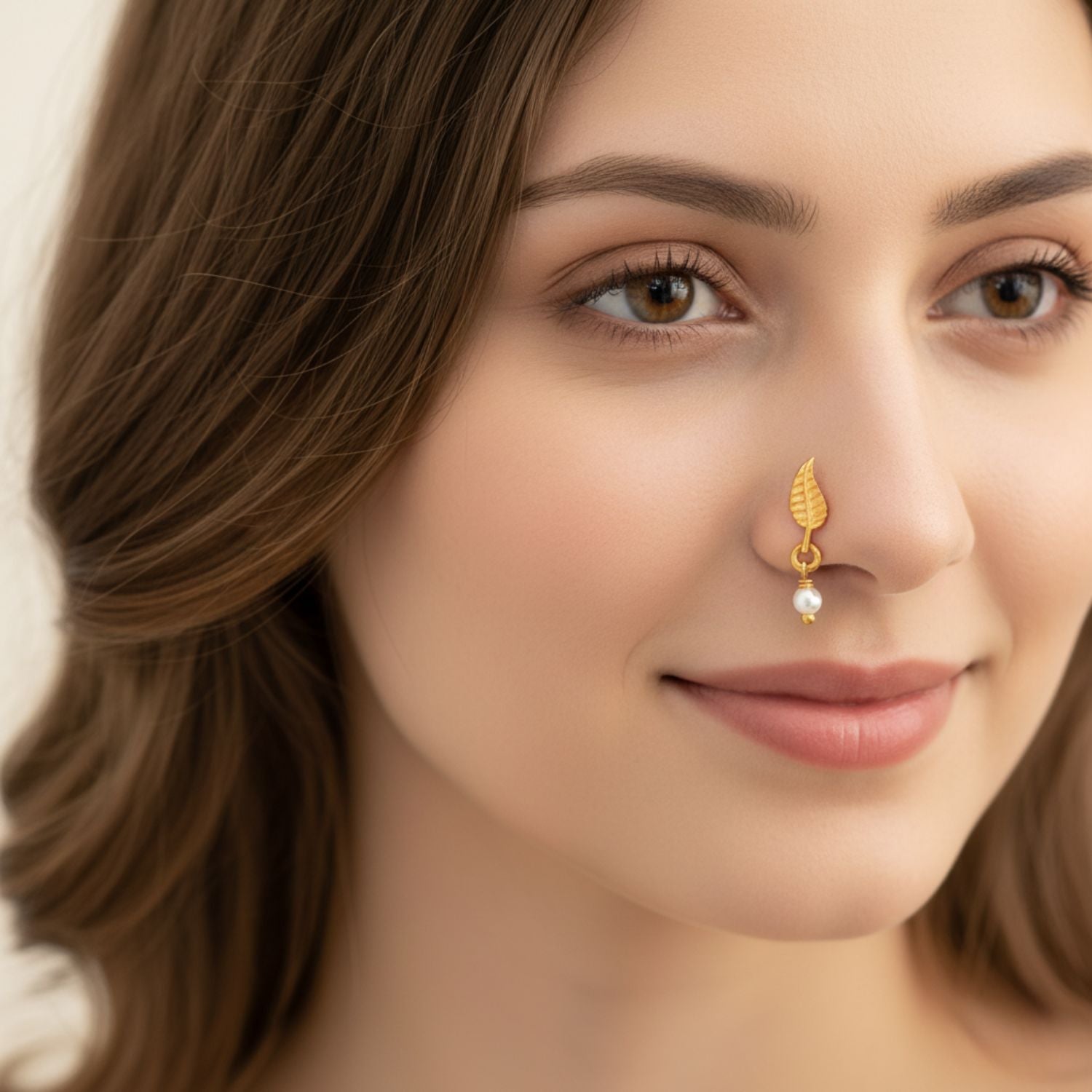 Pearl Drop Minimal Leaf Nose Pin – Sterling Silver Gold Plated