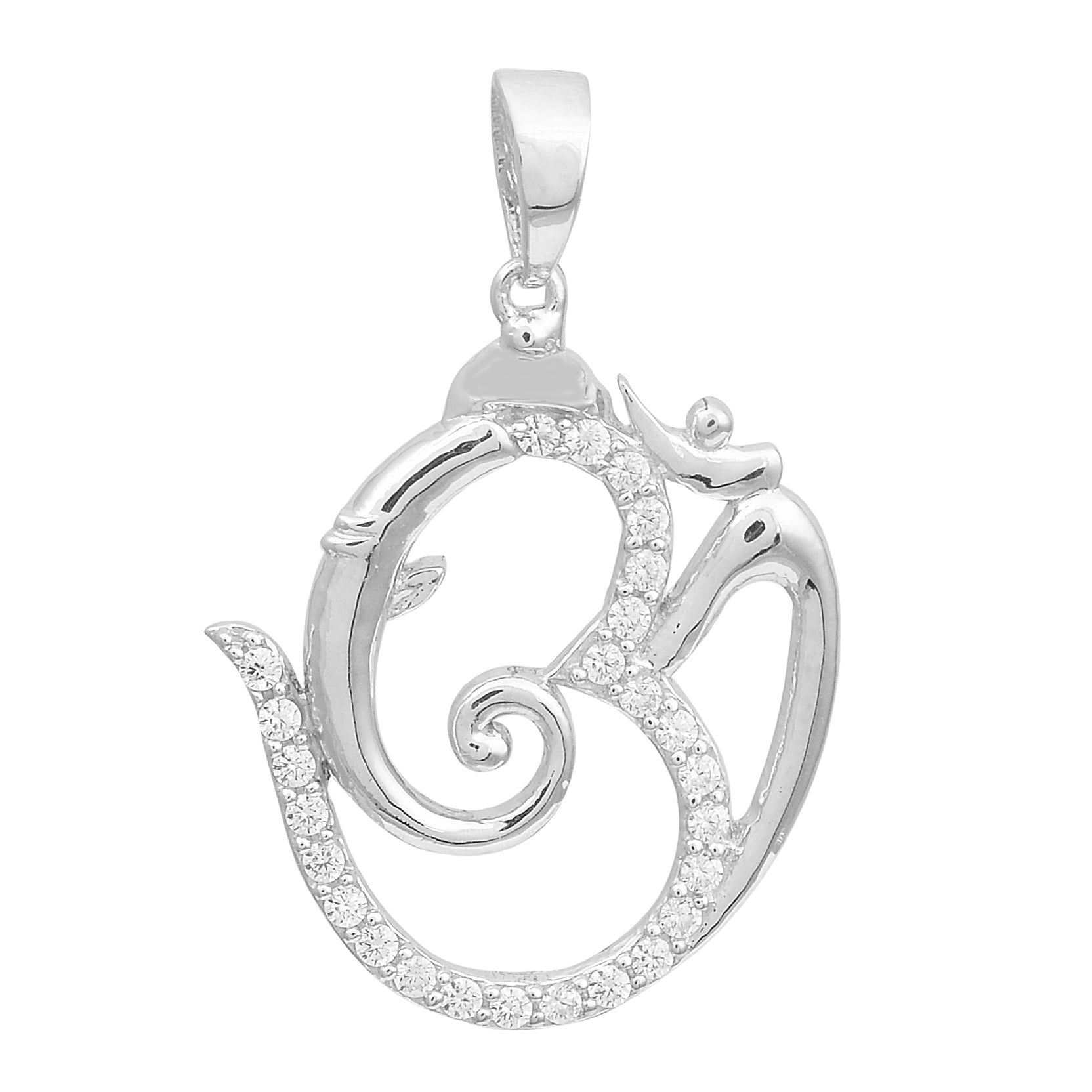 White CZ Om Pendant Spiritual Symbol Design - Sterling Silver
