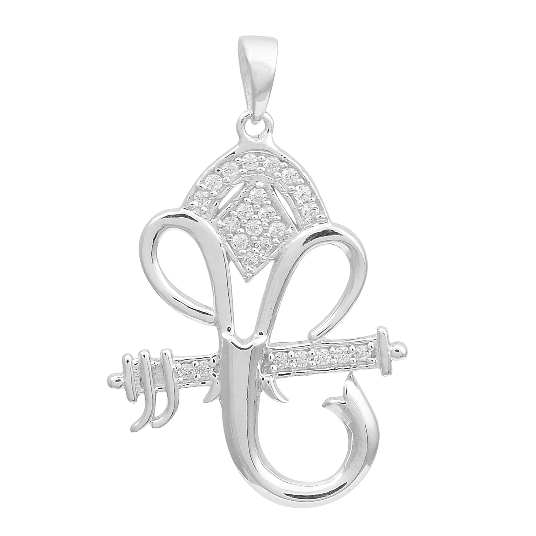 White CZ Ganesha Pendant – Sterling Silver