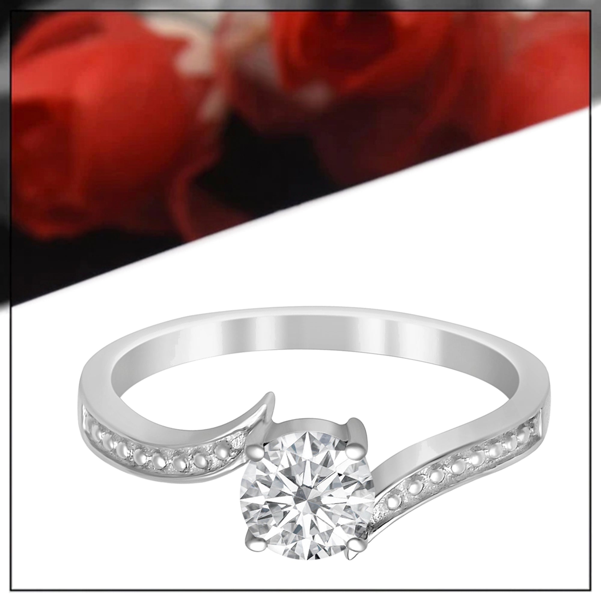 Moissanite Swirl Solitaire Ring – Sterling Silver