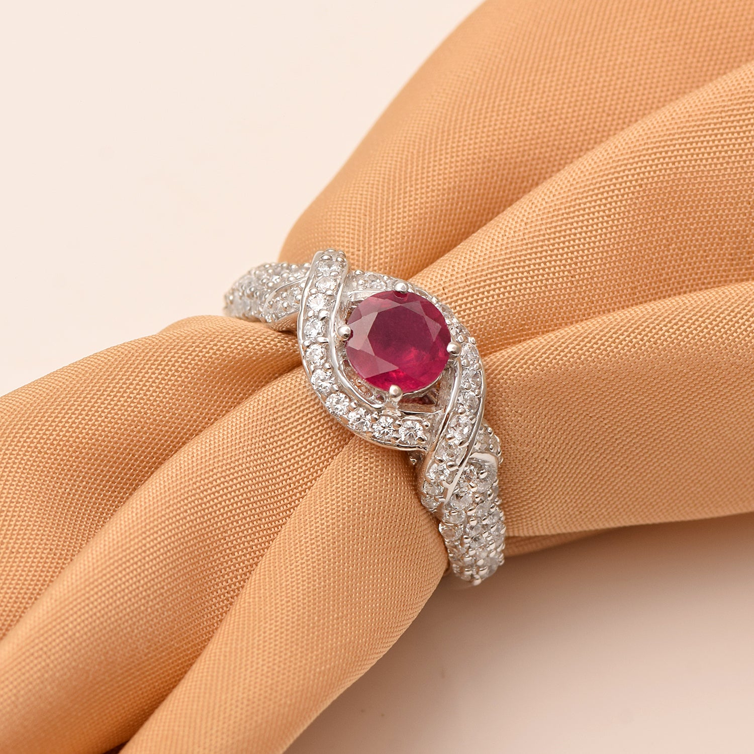Ruby Crossover Pavé Setting Ring - Sterling Silver
