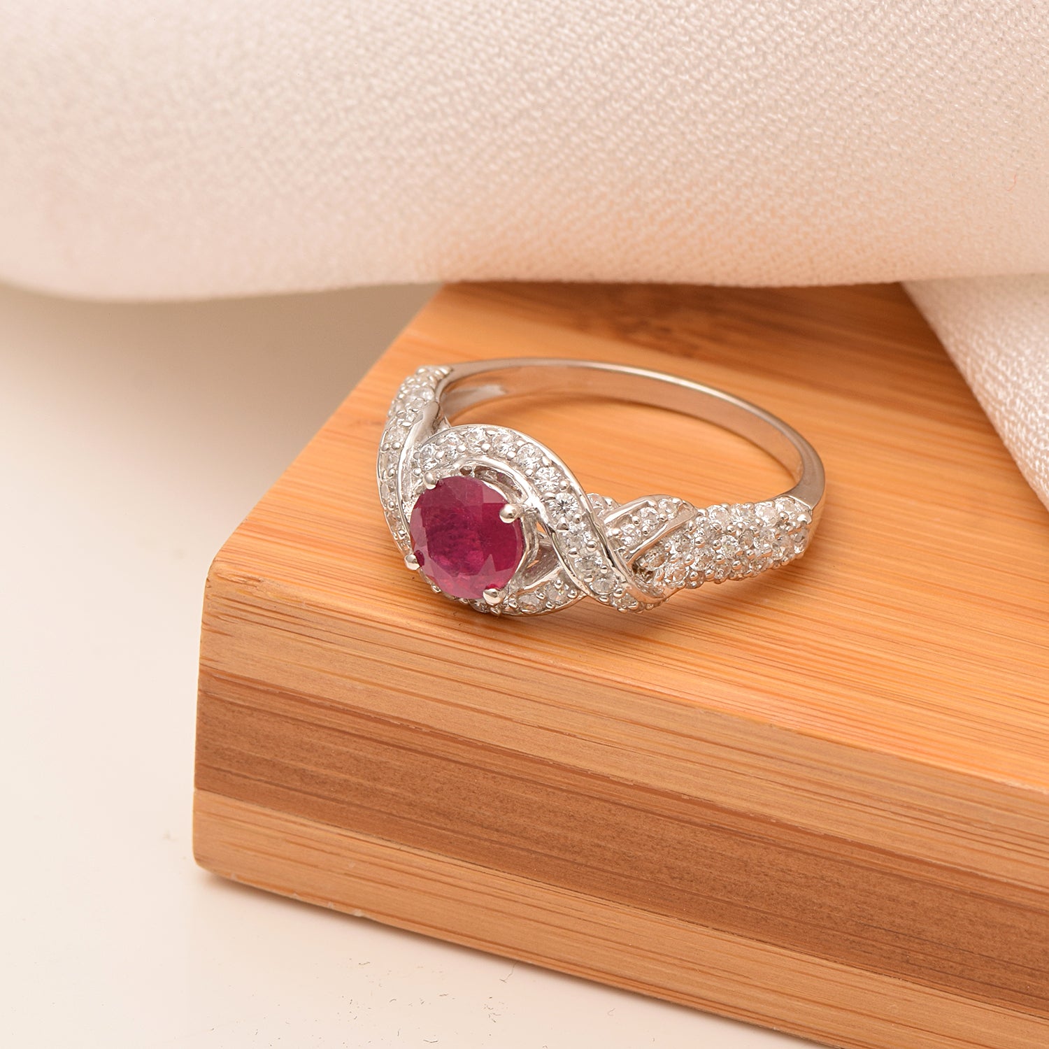 Ruby Crossover Pavé Setting Ring - Sterling Silver