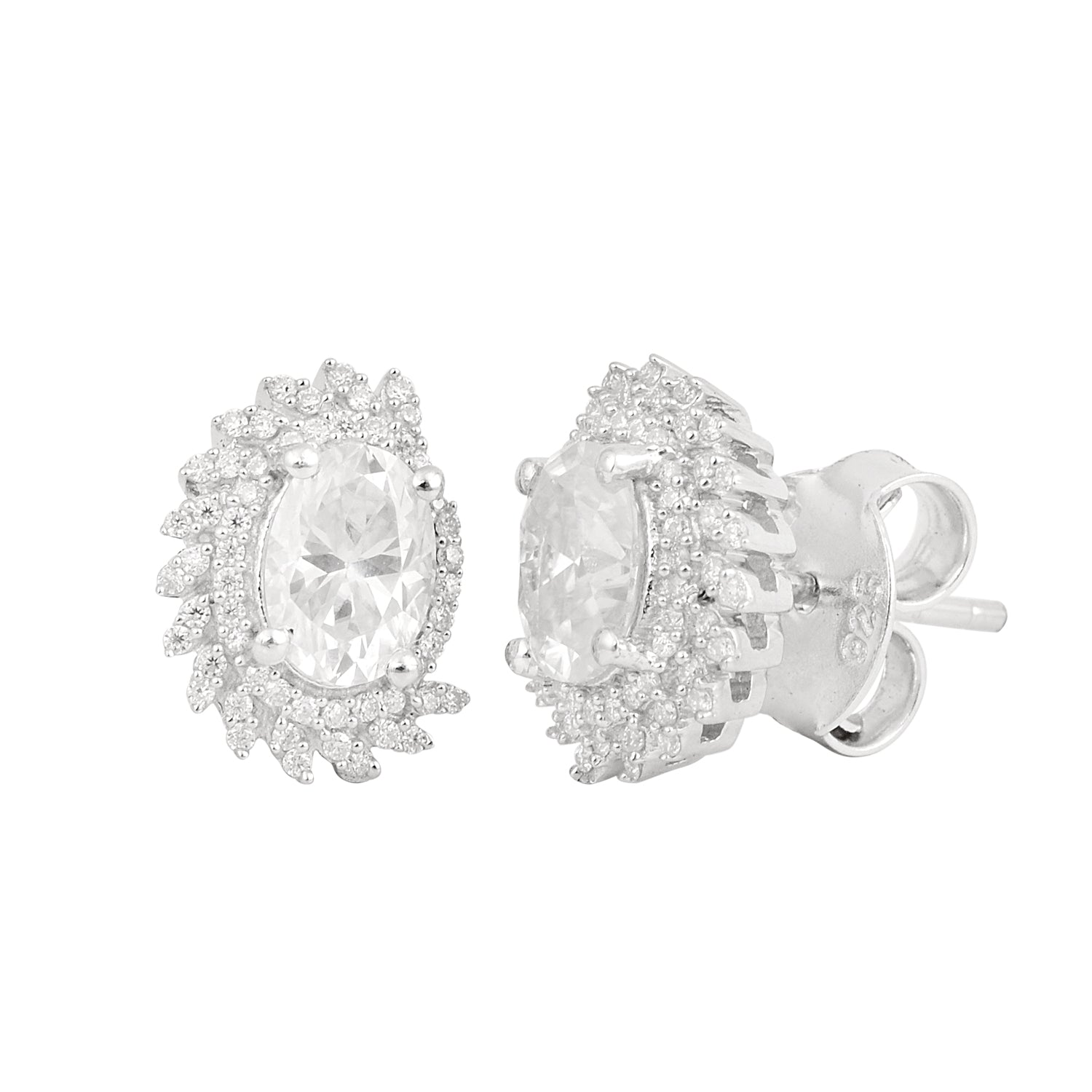 Moissanite Fancy Leaf Halo Design Stud - Sterling Silver