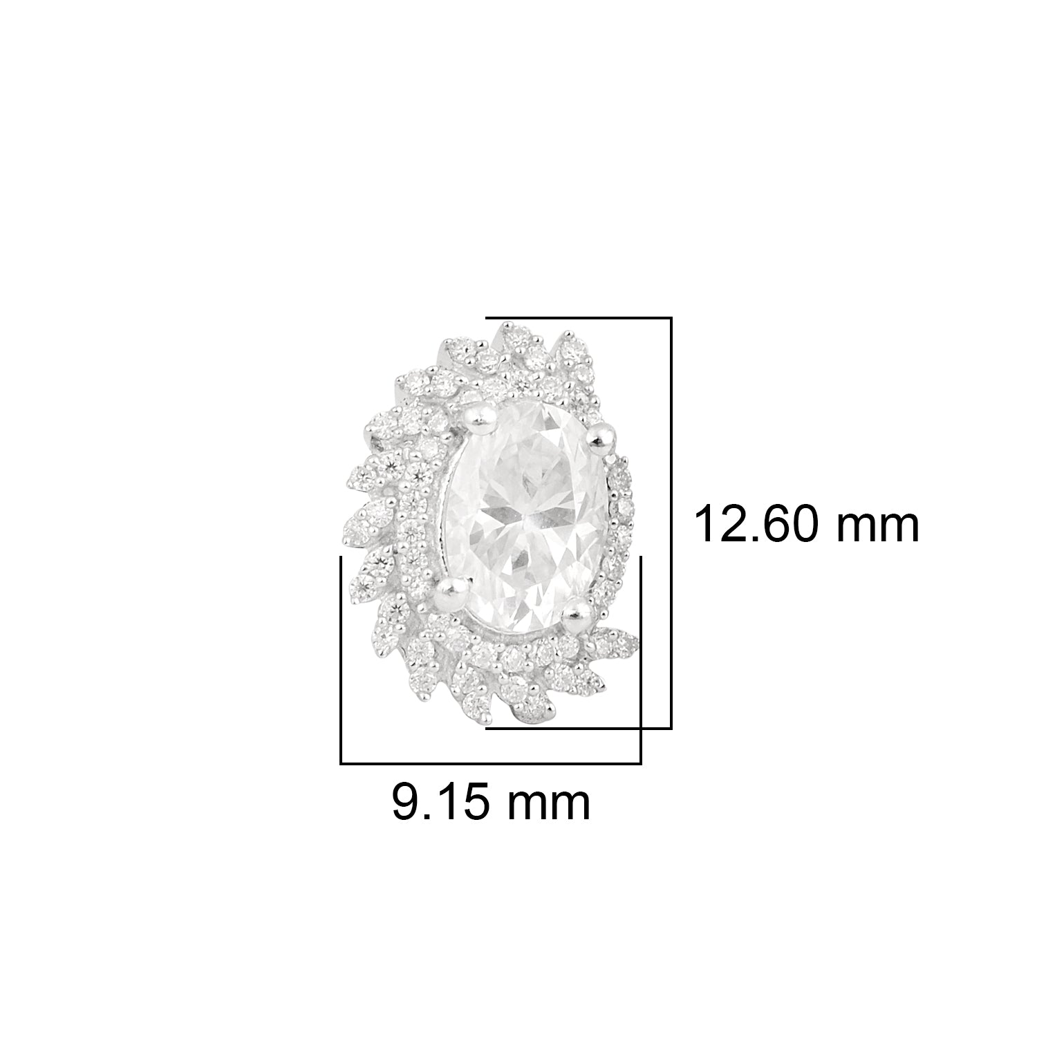 Moissanite Fancy Leaf Halo Design Stud - Sterling Silver