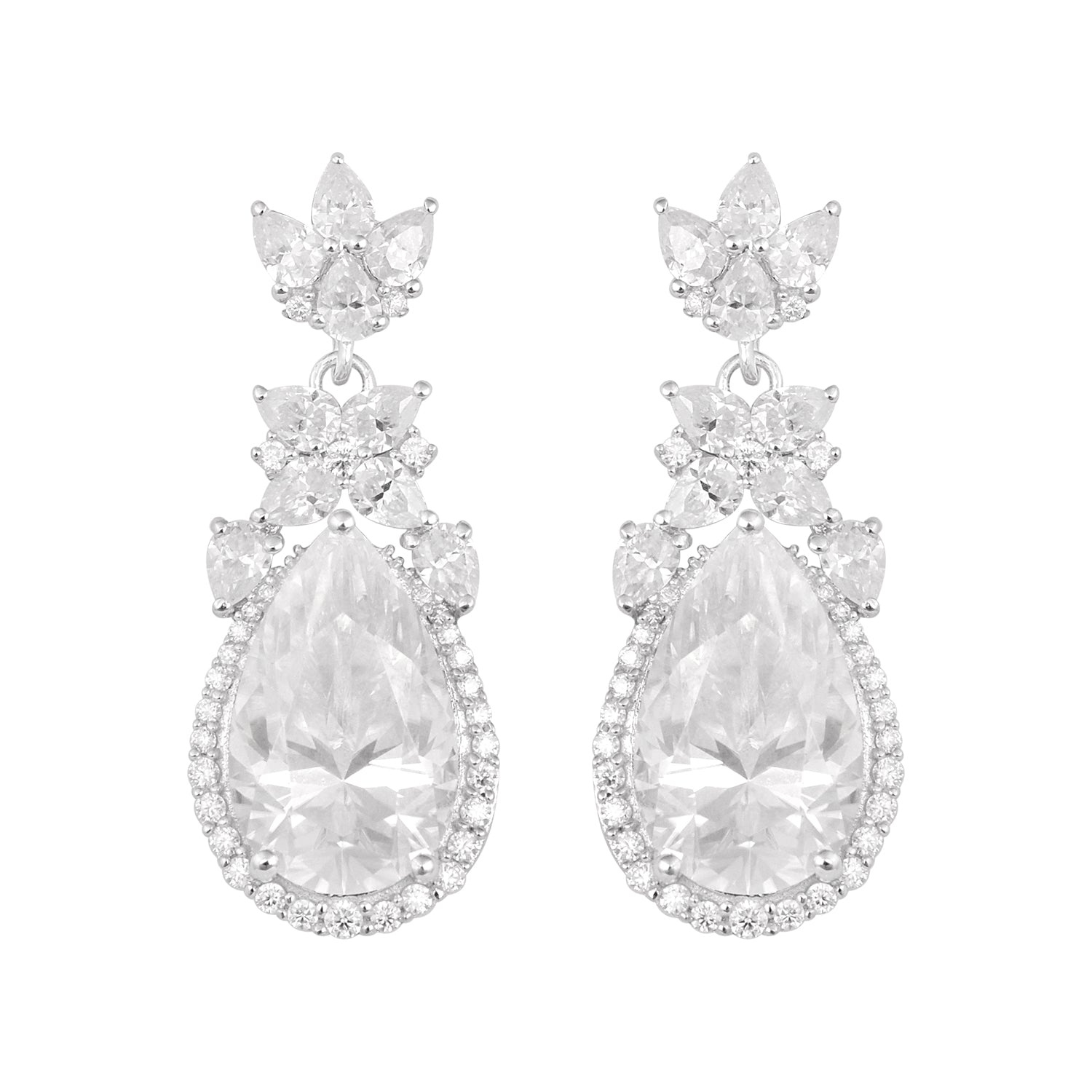 Moissanite Elegant Floral Drop Earrings – Sterling Silver