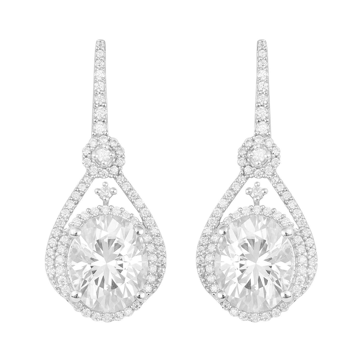 Orecchini pendenti con design Regal Halo in moissanite - Argento Sterling