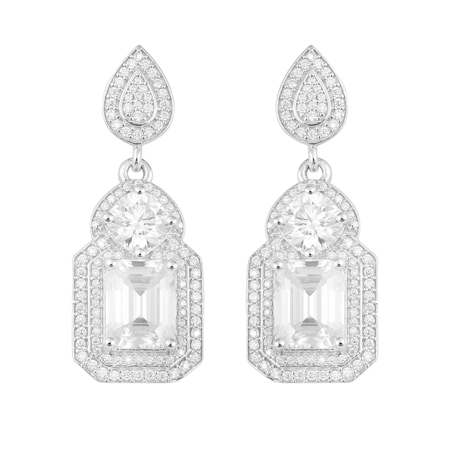Moissanite Teardrop Halo Drops Earrings- Sterling Silver