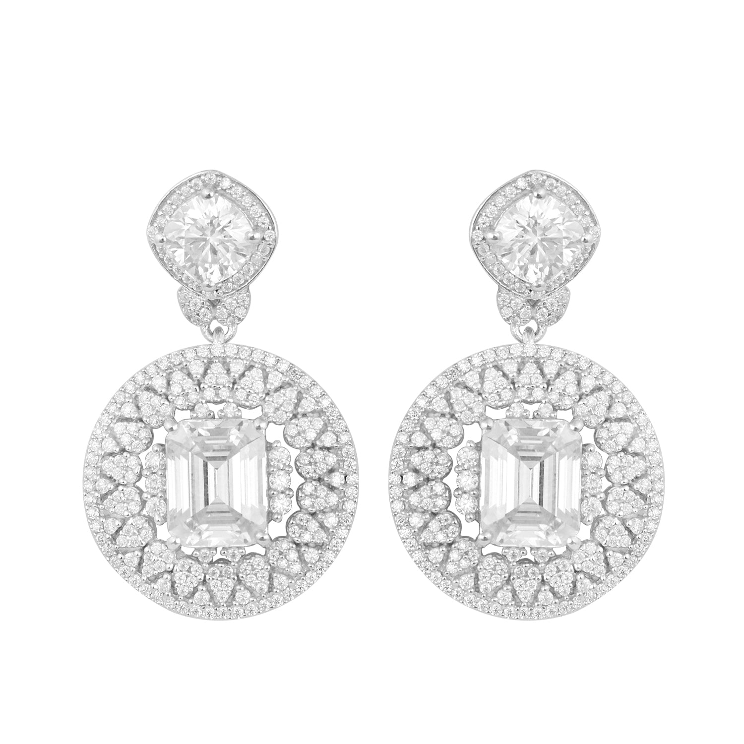 Orecchini pendenti con alone di moissanite e cerchio - Argento Sterling