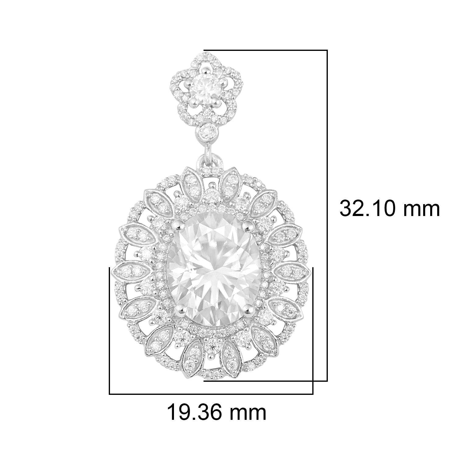 Orecchini pendenti con alone floreale in moissanite - Argento Sterling