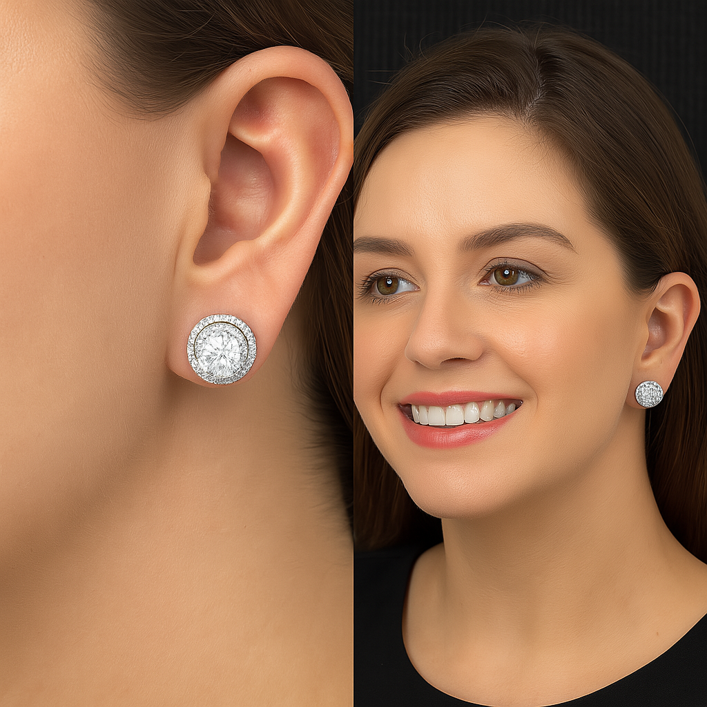 Orecchini a perno rotondi con moissanite - Argento Sterling