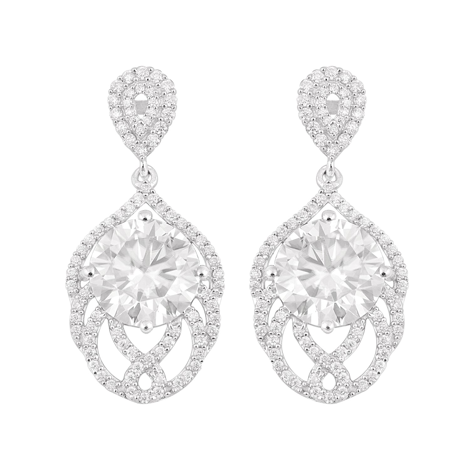 Moissanite Teardrop Dangle Earrings - Sterling Silver