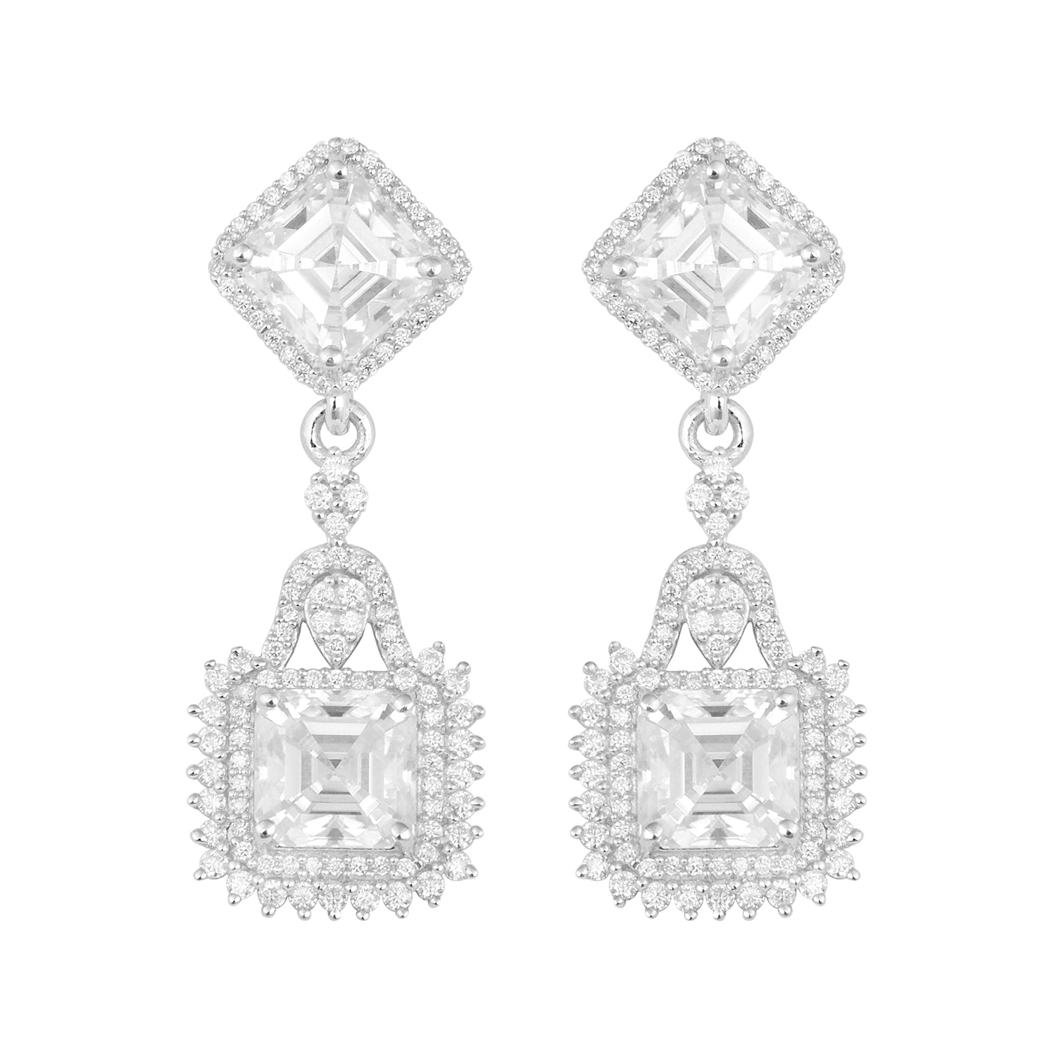Moissanite Halo Asscher Earrings - Sterling Silver