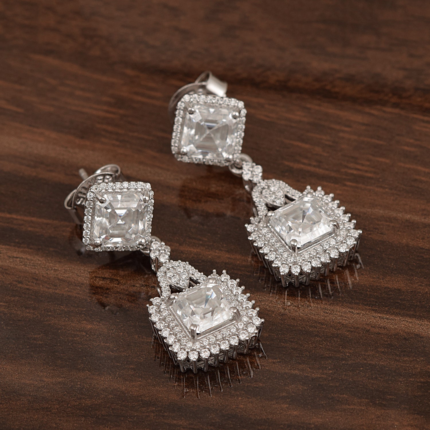 Moissanite Halo Asscher Earrings - Sterling Silver