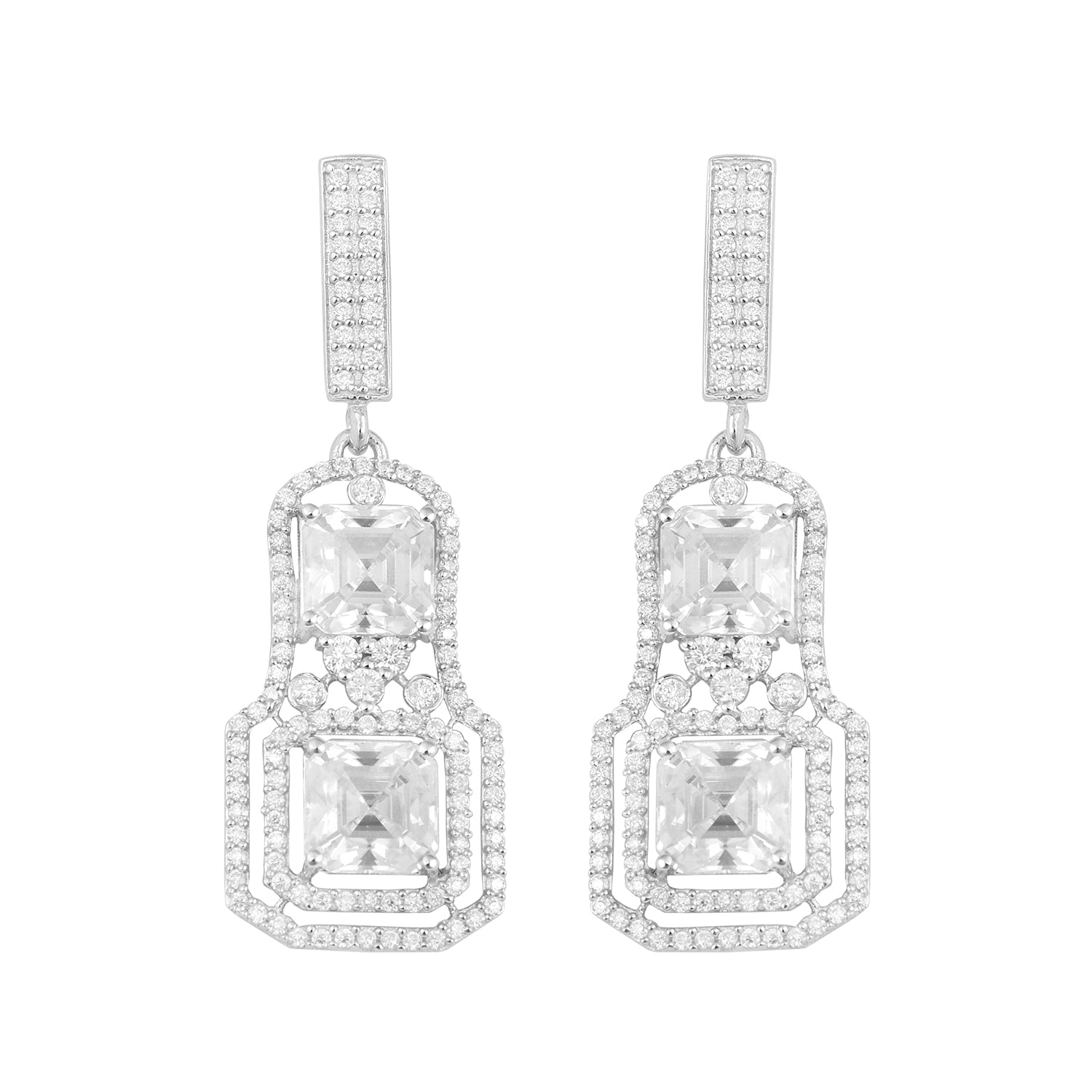 Moissanite Geometric Drop Earrings - Sterling Silver