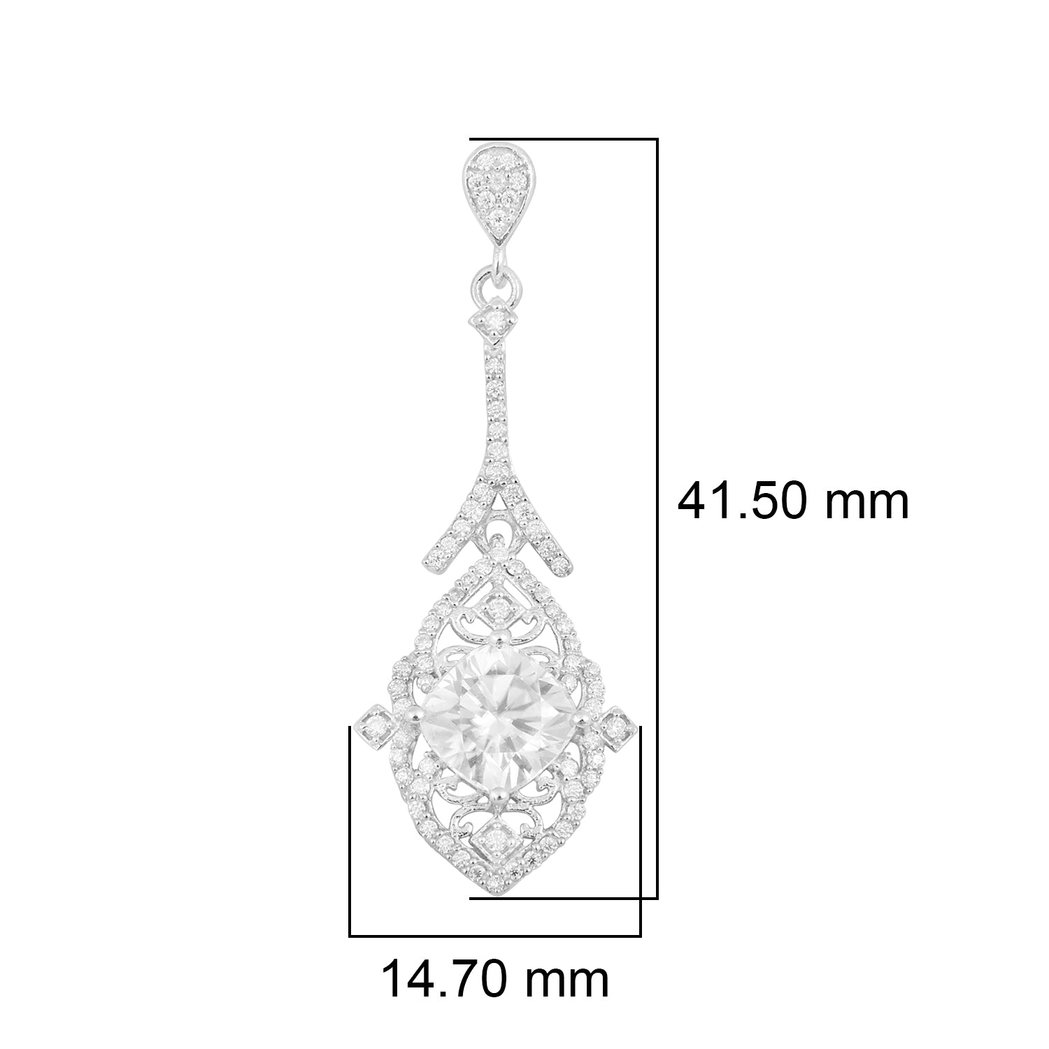 Orecchini pendenti con alone intricato di moissanite - Argento sterling
