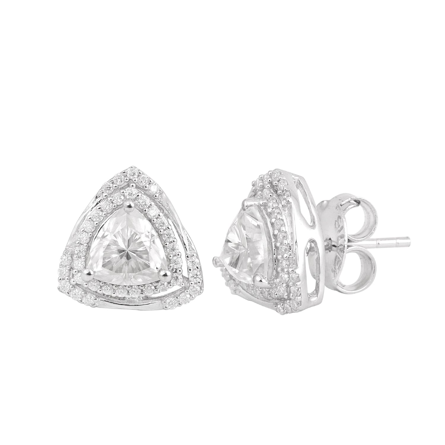 Orecchini a bottone con alone di moissanite – Argento sterling
