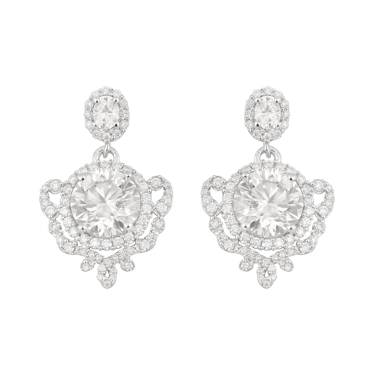 Moissanite Round Vintage Scroll Design Earring - Sterling Silver
