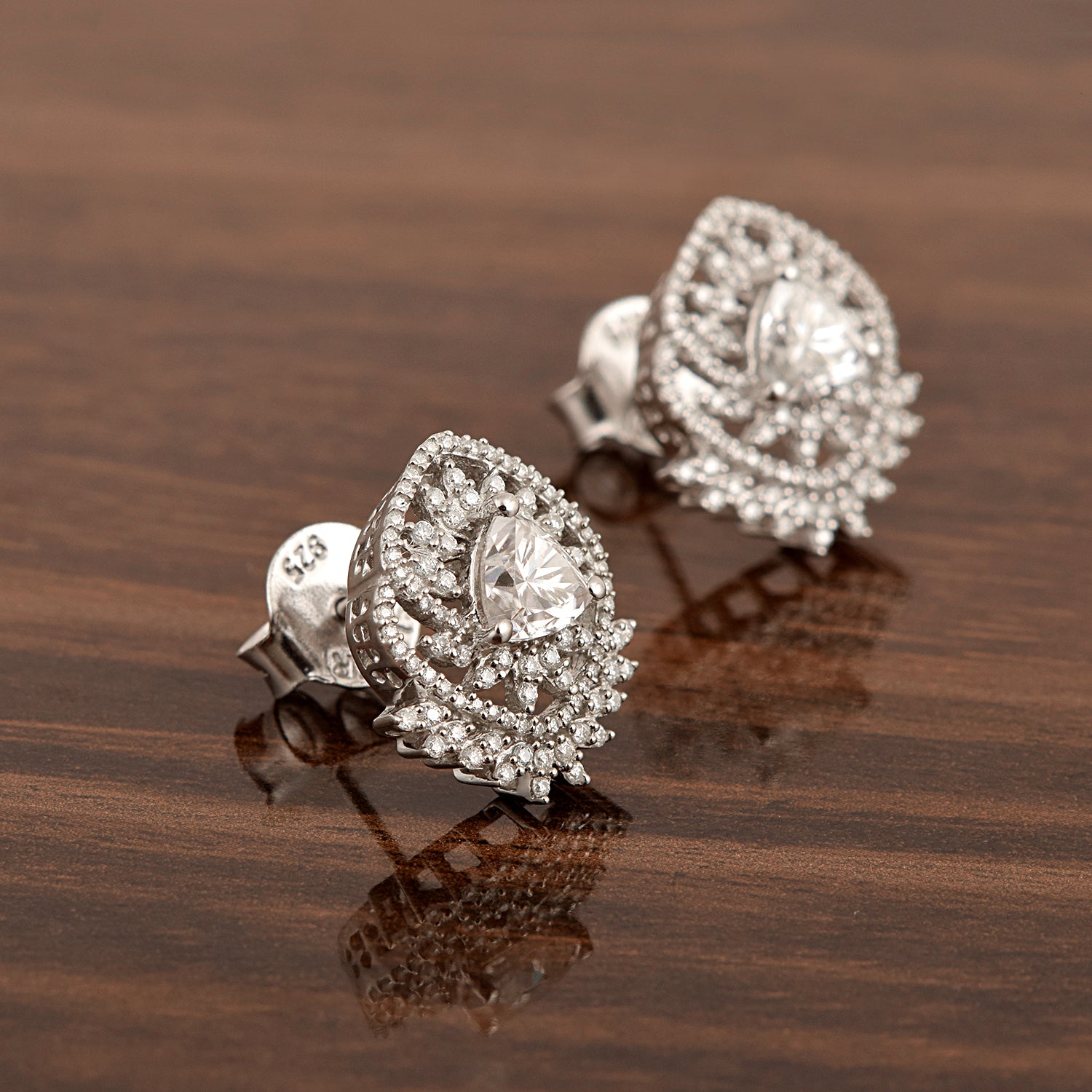 Moissanite Sparkling Floral Trillion Stud Earrings - Sterling Silver