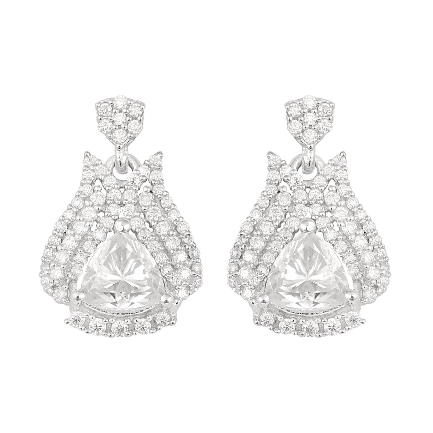 Moissanite Drop Layered Halo Earrings - Sterling Silver